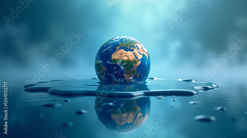 Fototapeta Naklejka Na Ścianę i Meble -  a melting planet Earth resting on a reflective surface