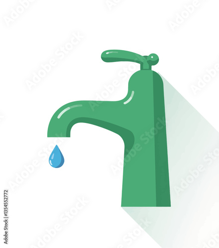 Flat Green Faucet with Blue Water Drop Icon