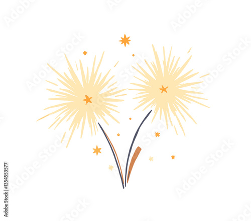 Golden Fireworks Celebration Graphic on White
