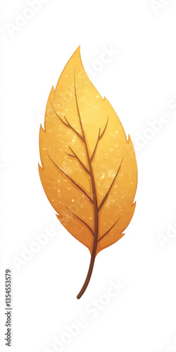 Golden autumn leaf with brown veins on white