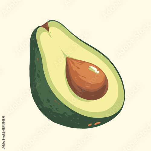 Halved avocado with pit in a minimalist illustration style