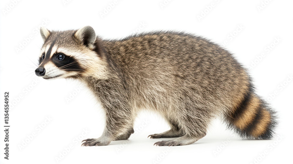 Fototapeta premium Young raccoon profile studio shot on white background