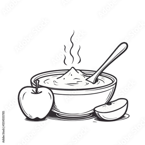Monochrome Apple Sauce with Spoon and Fruit Slices
