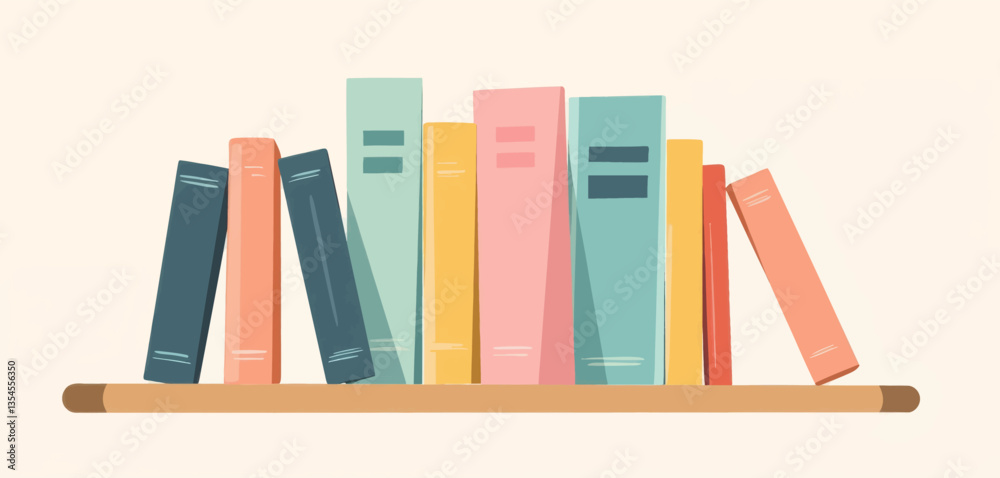 Fototapeta premium Pastel colored book collection illustration on shelf