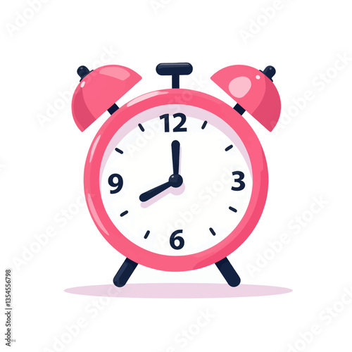 Pink cartoon alarm clock showing 8:00