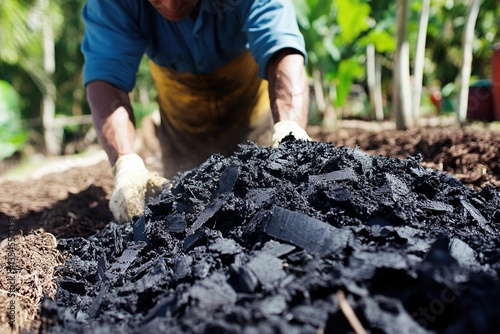 Wallpaper Mural A farmer using biochar as part of their regenerative farming practices to enhance soil fertility and water retention. Torontodigital.ca