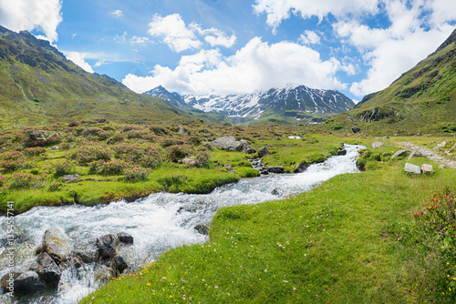 fresh creek at Durrboden, Dischma valley, hiking destination Davos switzerland