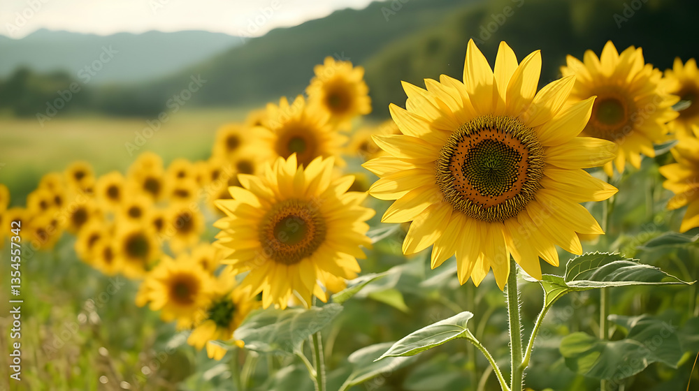 Bright Yellow Sunflowers In A Field Bright Yellow Sunflowers In A Field