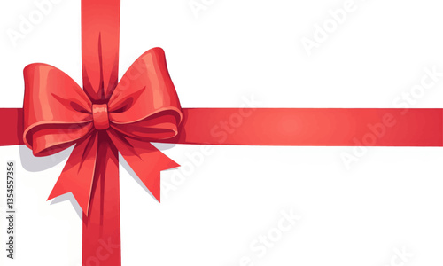 Red bow with ribbon on white background