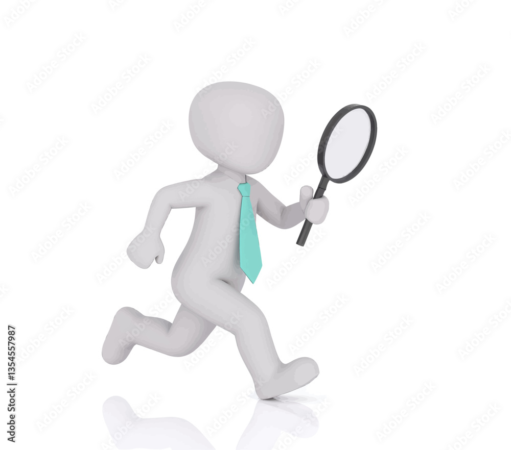 Running stick figure with magnifying glass Running stick figure with magnifying glass