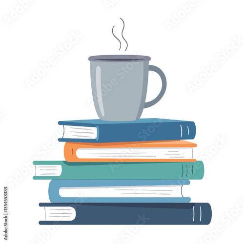 Stack of Colorful Books with a Steaming Mug