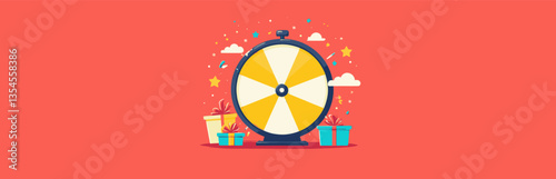 Spin Wheel With Prizes And Confetti on Red