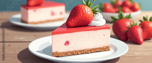 Strawberry Cheesecake Slice with Berries and Whipped Cream