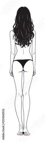Woman Back View in Swimsuit With Long Hair Illustration