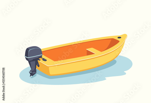 Yellow rowboat with a motor on light blue water