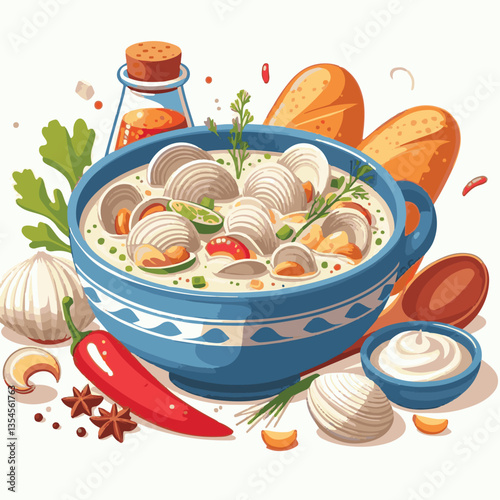 food, chowder, delicious, soup, clam, bowl, dinner, gourmet, potato, cream, meal, seafood, lunch, healthy, shellfish, creamy, fresh, cuisine, parsley, spoon, dish, milk, white, hot, american, bread, c