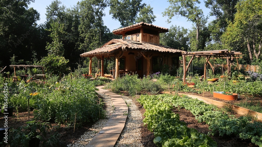 Naklejka premium Permaculture design principles promote sustainability, self-sufficiency, and ecological harmony within your living environment