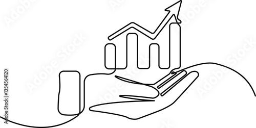 Continuous one line drawing of business growth icon with dollar sign vector illustration