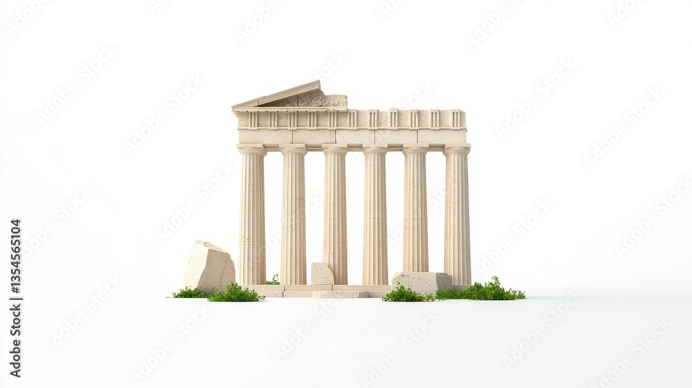 Obraz premium Miniature Model of Ancient Greek Temple with Green Elements