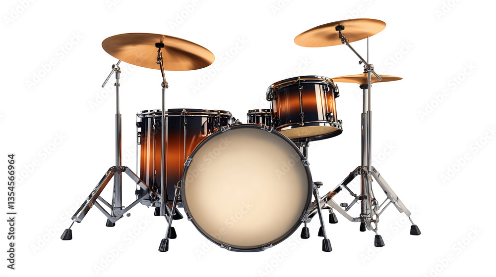 Modern drum set with sleek shiny drums and cymbals isolated on a transparent background Modern drum set with sleek shiny drums and cymbals isolated on a transparent background