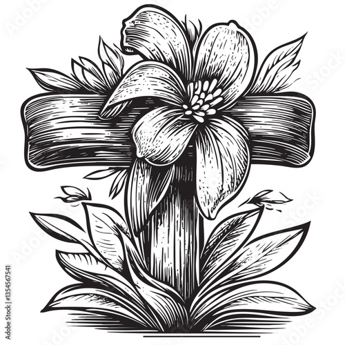Detailed vector showing a symbolic floral cross arrangement