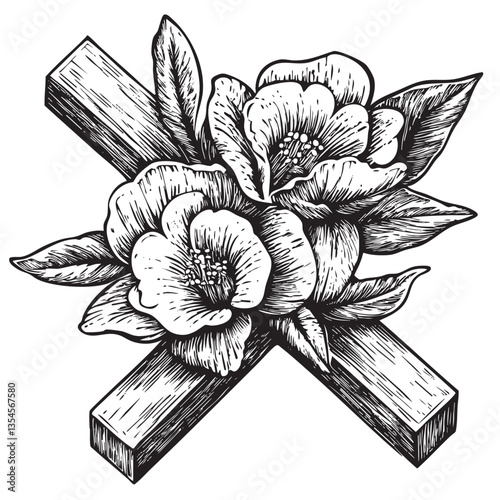 Ornate design merging blossoms with a religious cross for festive occasions