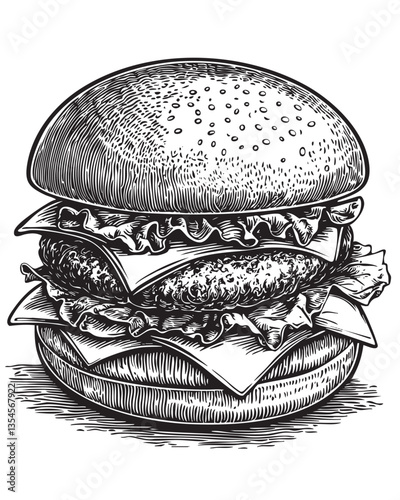 EPS artwork depicting a retro-styled burger with engraved textures