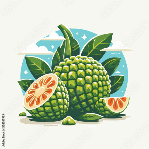 breadfruit, food, background, fresh, nature, tropical, plant, leaf, healthy, fruit, organic, natural, green, exotic, garden, sweet, delicious, vegetarian, agriculture, white, foliage, summer, illustra