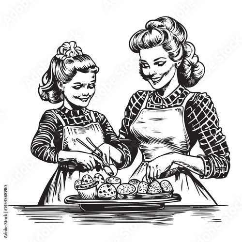 Detailed holiday scene celebrating the joy of making Easter treats