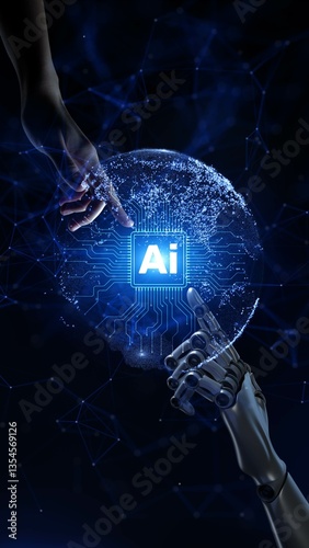 Fotografie Artificial Intelligence Integration Highlighted on Digital Globe.