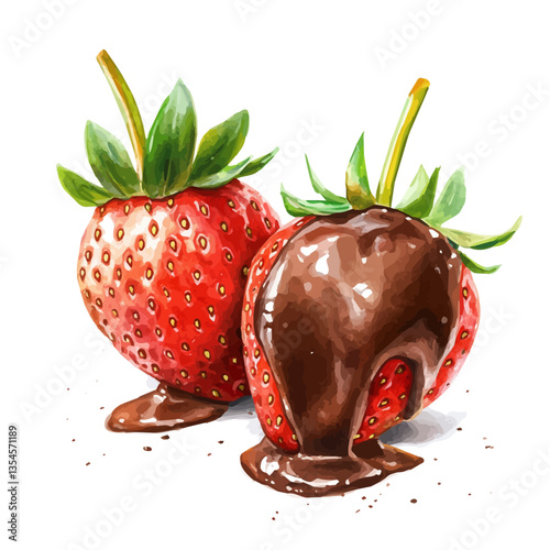 Chocolate-covered Strawberries, watercolor illustration, isolated on a white background.