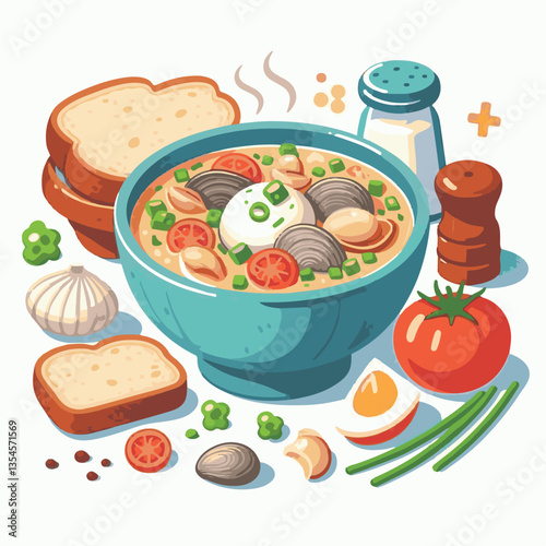 food, chowder, delicious, soup, clam, bowl, dinner, gourmet, potato, cream, meal, seafood, lunch, healthy, shellfish, creamy, fresh, cuisine, parsley, spoon, dish, milk, white, hot, american, bread, c