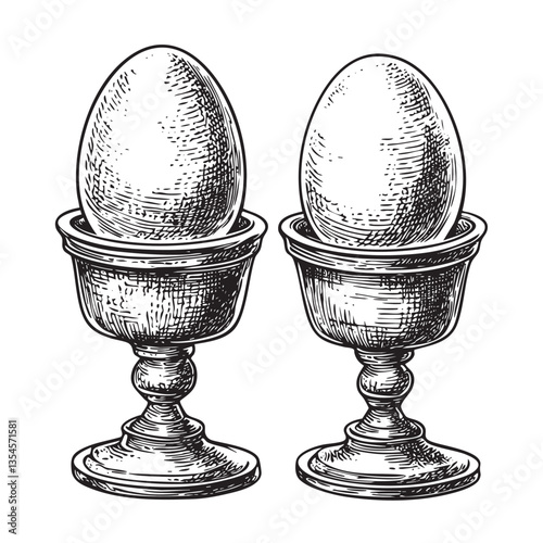 Detailed vector scene featuring ornate egg cups perfect for Easter gatherings