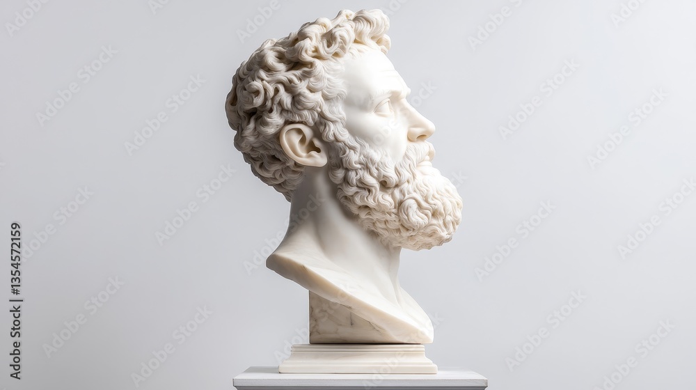 Classical Marble Bust of Man with Beard Side Profile View Classical Marble Bust of Man with Beard Side Profile View