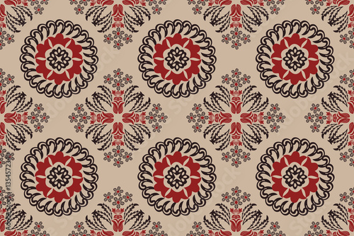 Abstract line shape flowers geometric motif basic pattern continuous background. Oriental style damask floral tile modern lux fabric design textile swatch ladies dress, man shirt all over print block.