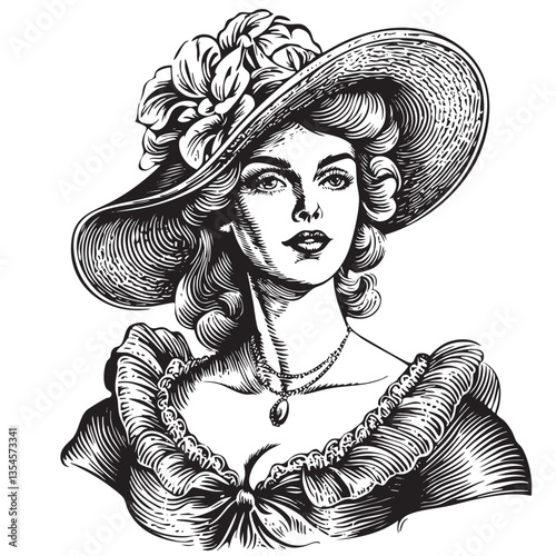 Фотография Detailed woman’s portrait capturing classic beauty in a bygone era style