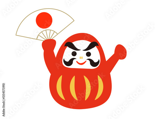 扇子を持つダルマ