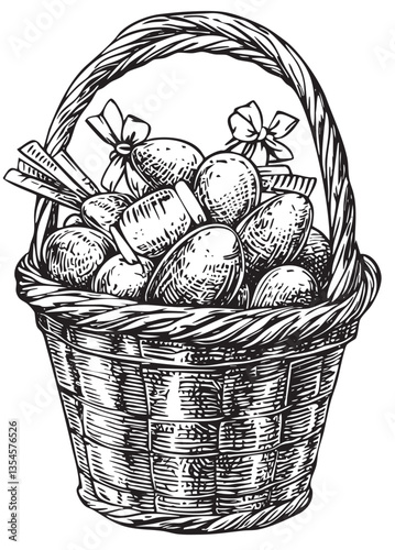 Highly detailed EPS portraying a jam-packed Easter treats basket