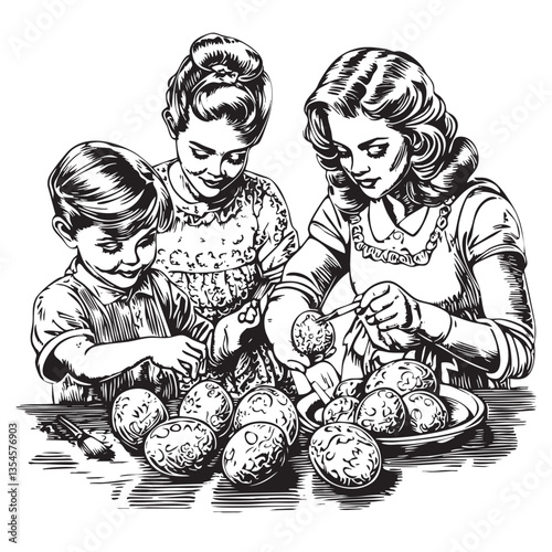 Festive EPS showing kids coloring eggs for Easter celebrations