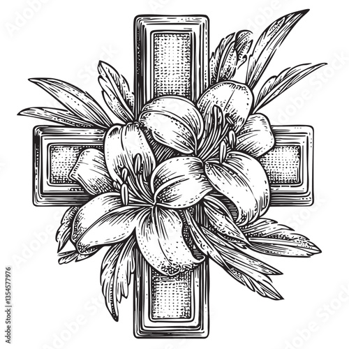 EPS artwork of a lily-adorned cross for Easter celebrations