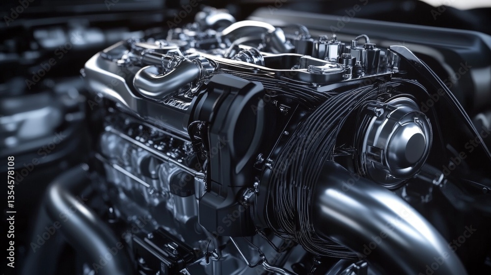 Close-up of an advanced mechanical engine component in a factory Close-up of an advanced mechanical engine component in a factory