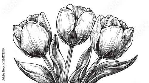 Elaborate engraving of tulips representing springtime beauty