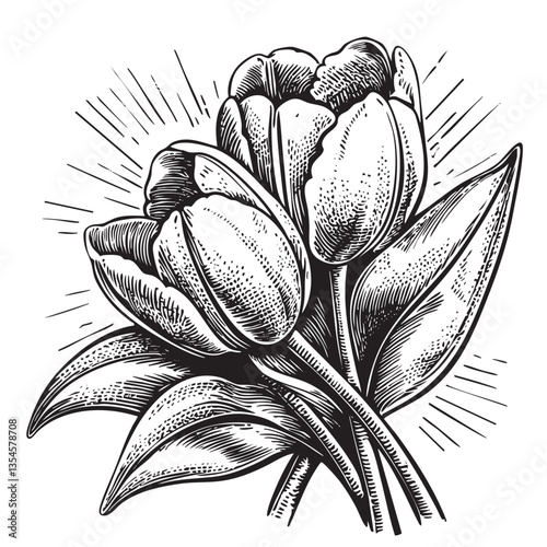 Old-fashioned tulip bouquet design symbolizing nature’s renewal