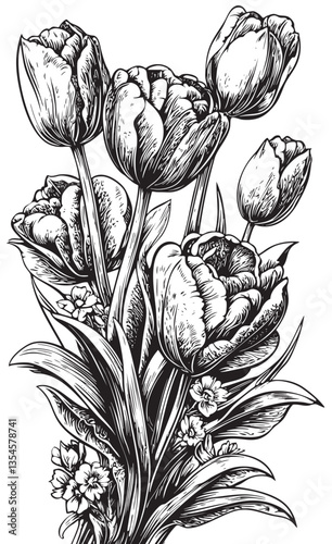 Intricately etched tulip bouquet symbolizing renewal and growth