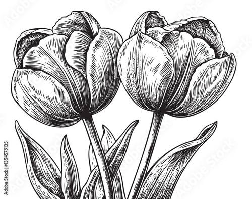 Detailed floral design featuring engraved tulips for a classic look