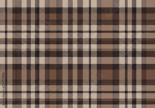 Brown and beige checkered tartan plaid pattern with black stripes