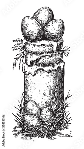 Vintage cake illustration symbolizing Easter traditions and sweet treats
