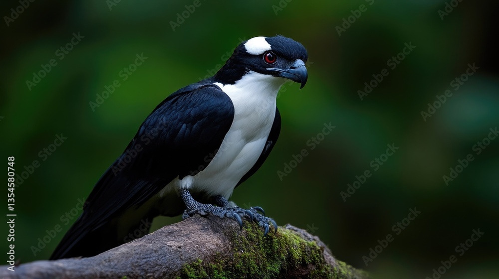 Fototapeta premium Strikingly patterned bird perched on a mossy branch