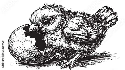 Eggshell bursting open to reveal a cheerful Easter chick