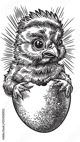 EPS of a cheerful little bird emerging from a festive egg